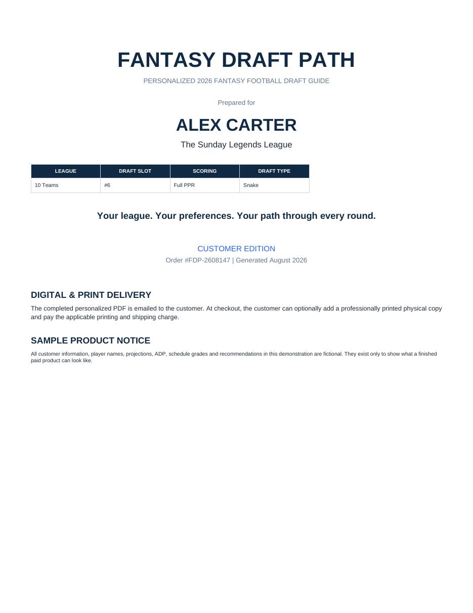 Cover page of a personalized My Draft Guide packet